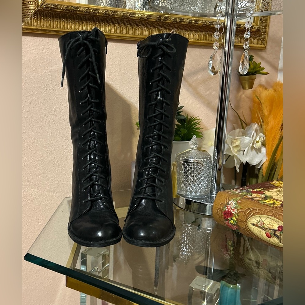 Vintage Born Black Leather Granny Lace Up Boots Size 9.5 - Picture 6 of 13